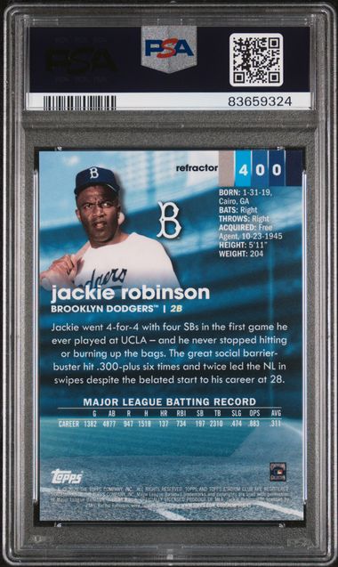 Jackie Robinson 2020 Topps Stadium Club Chrome Refractor Card #400 Graded PSA 10-Powers Sports Memorabilia