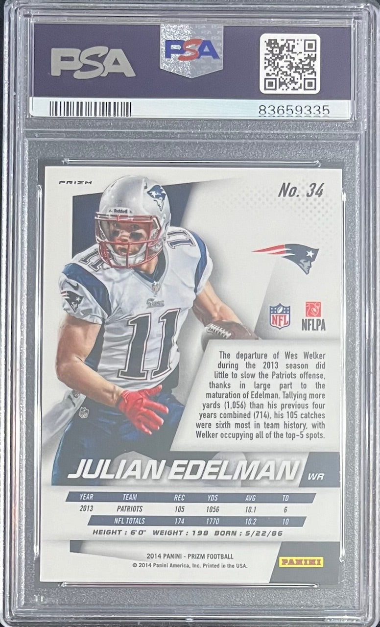 Julian Edelman 2014 Panini Prizm Red White Blue Football Card #34 Graded PSA 9-Powers Sports Memorabilia