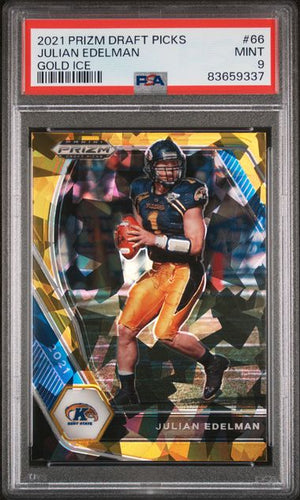 Julian Edelman 2021 Panini Prizm Draft Picks Gold Ice Card #66 Graded PSA 9
