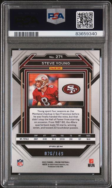 Steve Young 2022 Panini Prizm Red Wave Football Card #271 Graded PSA 10 26/149-Powers Sports Memorabilia