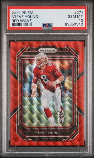 Steve Young 2022 Panini Prizm Red Wave Football Card #271 Graded PSA 10 26/149-Powers Sports Memorabilia