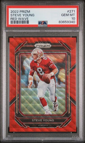 Steve Young 2022 Panini Prizm Red Wave Football Card #271 Graded PSA 10 26/149-Powers Sports Memorabilia