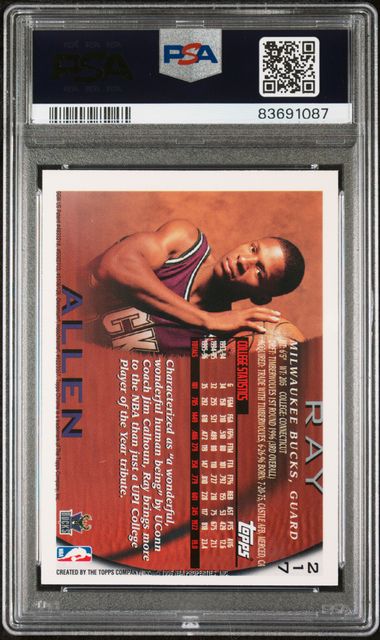 Ray Allen 1996 Topps Chrome Signed Basketball Rookie Card 217 Auto Graded PSA 10-Powers Sports Memorabilia