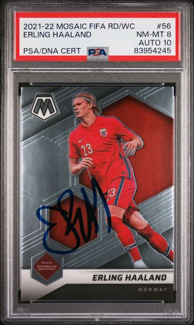 Erling Haaland 2021 Mosaic World Cup Card #56 PSA 8 Auto 10