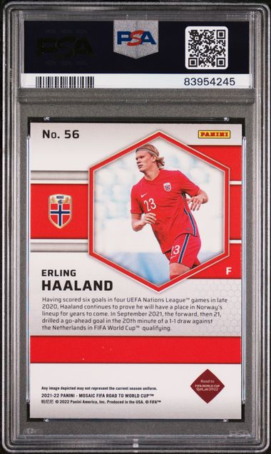 Erling Haaland 2021 Mosaic World Cup Card #56 PSA 8 Auto 10-Powers Sports Memorabilia