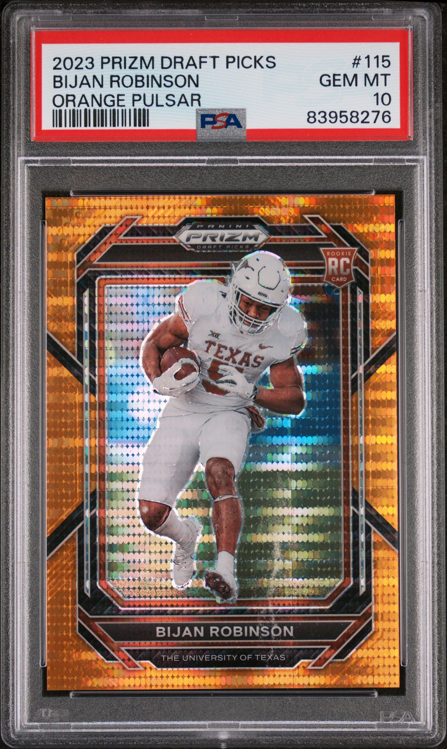 Bijan Robinson 2023 Panini Prizm Orange Pulsar Rookie Card #115 PSA 10 /49