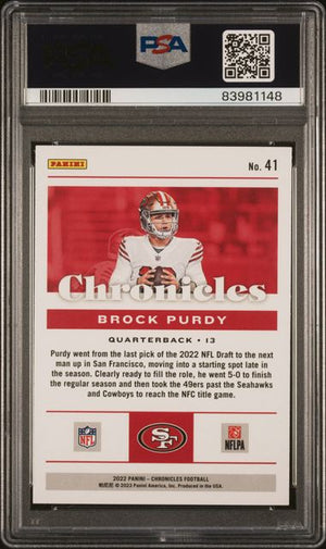 Brock Purdy 2022 Panini Chronicles Football Rookie Card #41 Graded PSA 10