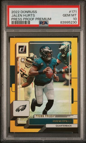 Jalen Hurts 2022 Panini Donruss Press Proof Premium Football Card #171 Graded PSA 10-Powers Sports Memorabilia