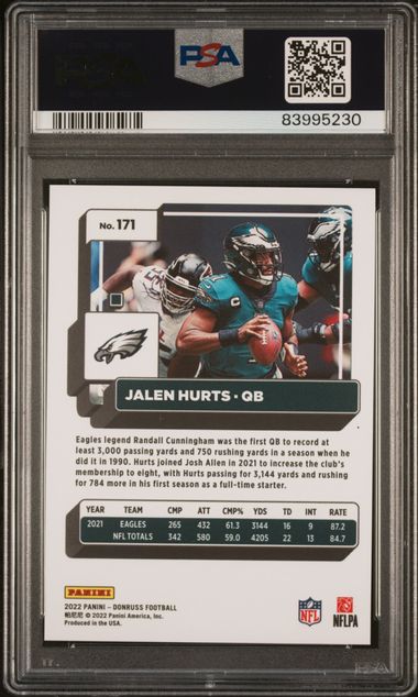 Jalen Hurts 2022 Panini Donruss Press Proof Premium Football Card #171 Graded PSA 10-Powers Sports Memorabilia