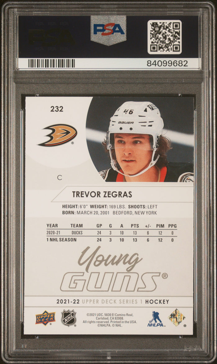 Trevor Zegras 2021 Upper Deck Anaheim Ducks Hockey Rookie Card RC #232 Graded PSA 10 Cert #84099682-Powers Sports Memorabilia