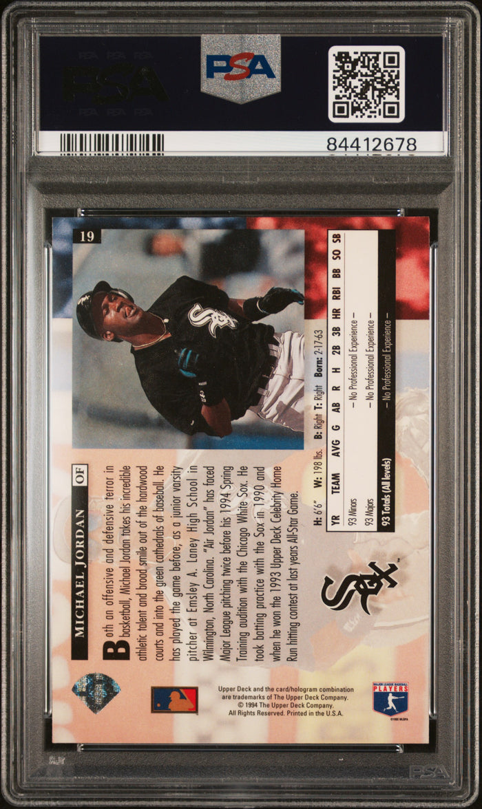 Michael Jordan 1994 Upper Deck Chicago White Sox Baseball Star Card #19 Graded PSA 8 Cert #84412678-Powers Sports Memorabilia
