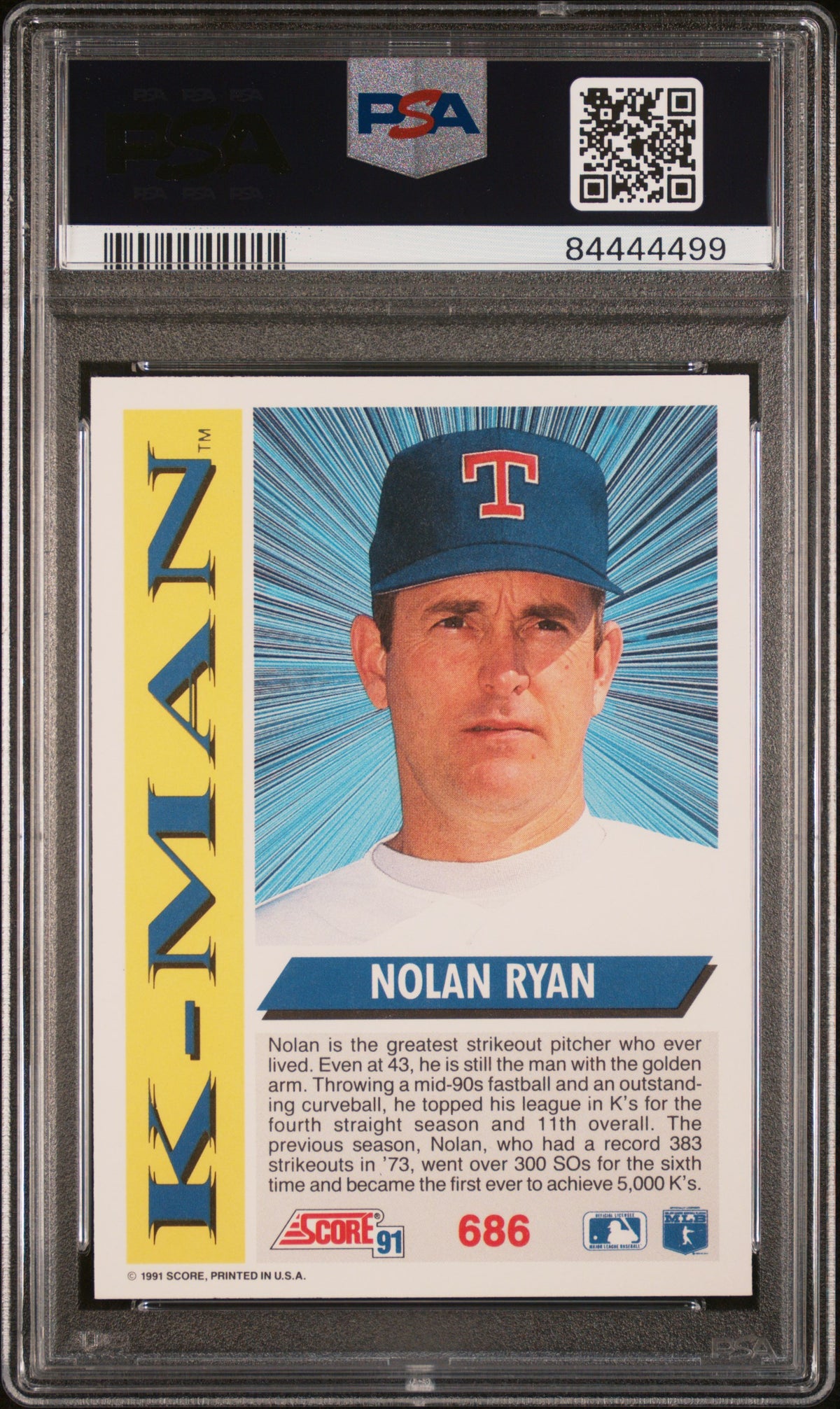 Nolan Ryan 1991 Score Rangers Baseball Card #686 PSA 10