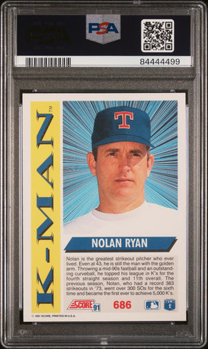 Nolan Ryan 1991 Score Rangers Baseball Card #686 PSA 10