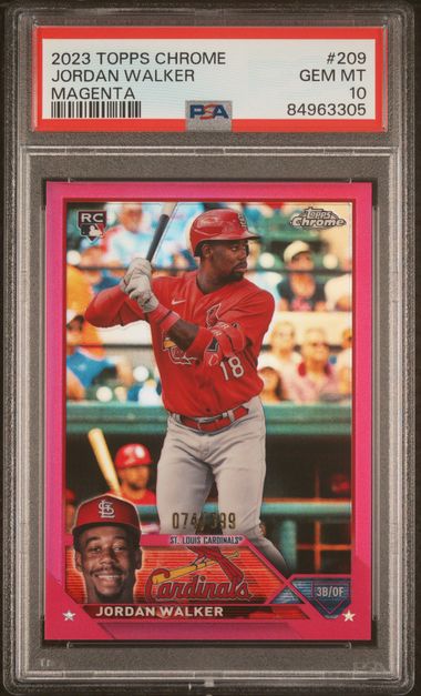 Jordan Walker 2023 Topps Chrome Magenta RC Rookie Card #209 PSA 10 76/399-Powers Sports Memorabilia