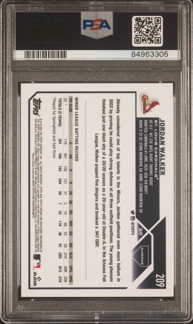 Jordan Walker 2023 Topps Chrome Magenta RC Rookie Card #209 PSA 10 76/399-Powers Sports Memorabilia