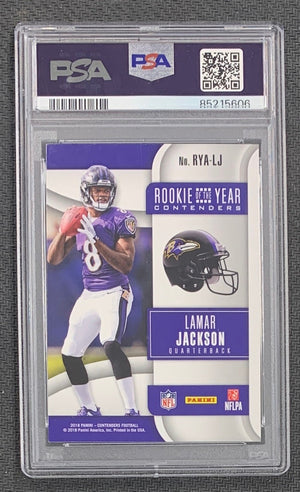 Lamar Jackson 2018 Panini Contenders Football Rookie Card #LJ Graded PSA 8-Powers Sports Memorabilia