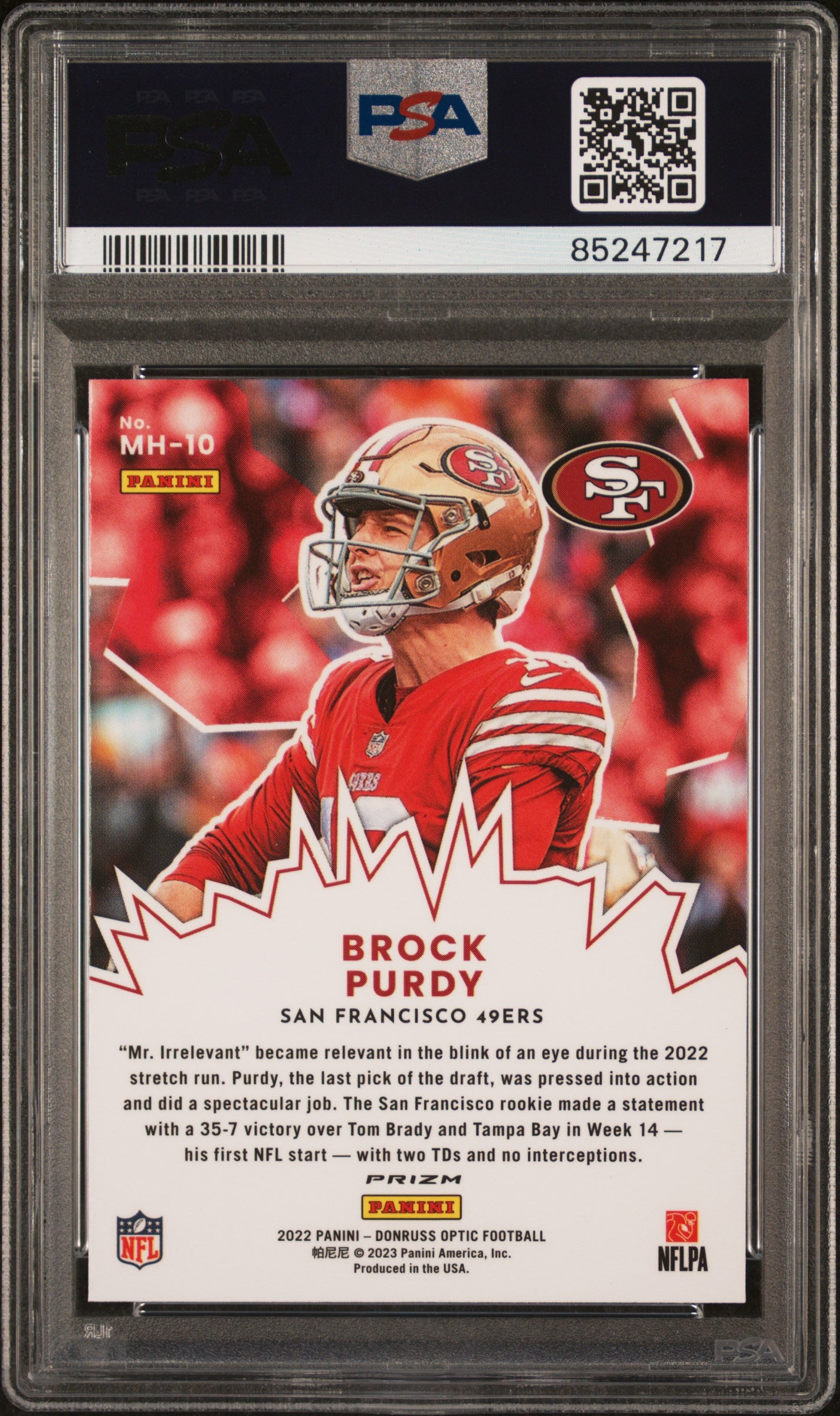 Brock Purdy 2022 Donruss Optic My House Rookie Football Card #MH10 Graded PSA 10 Cert #85247217-Powers Sports Memorabilia