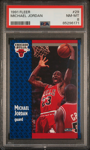 Michael Jordan 1991 Fleer Chicago Bulls Basketball Card #29 Graded PSA 8 Cert #85296171-Powers Sports Memorabilia