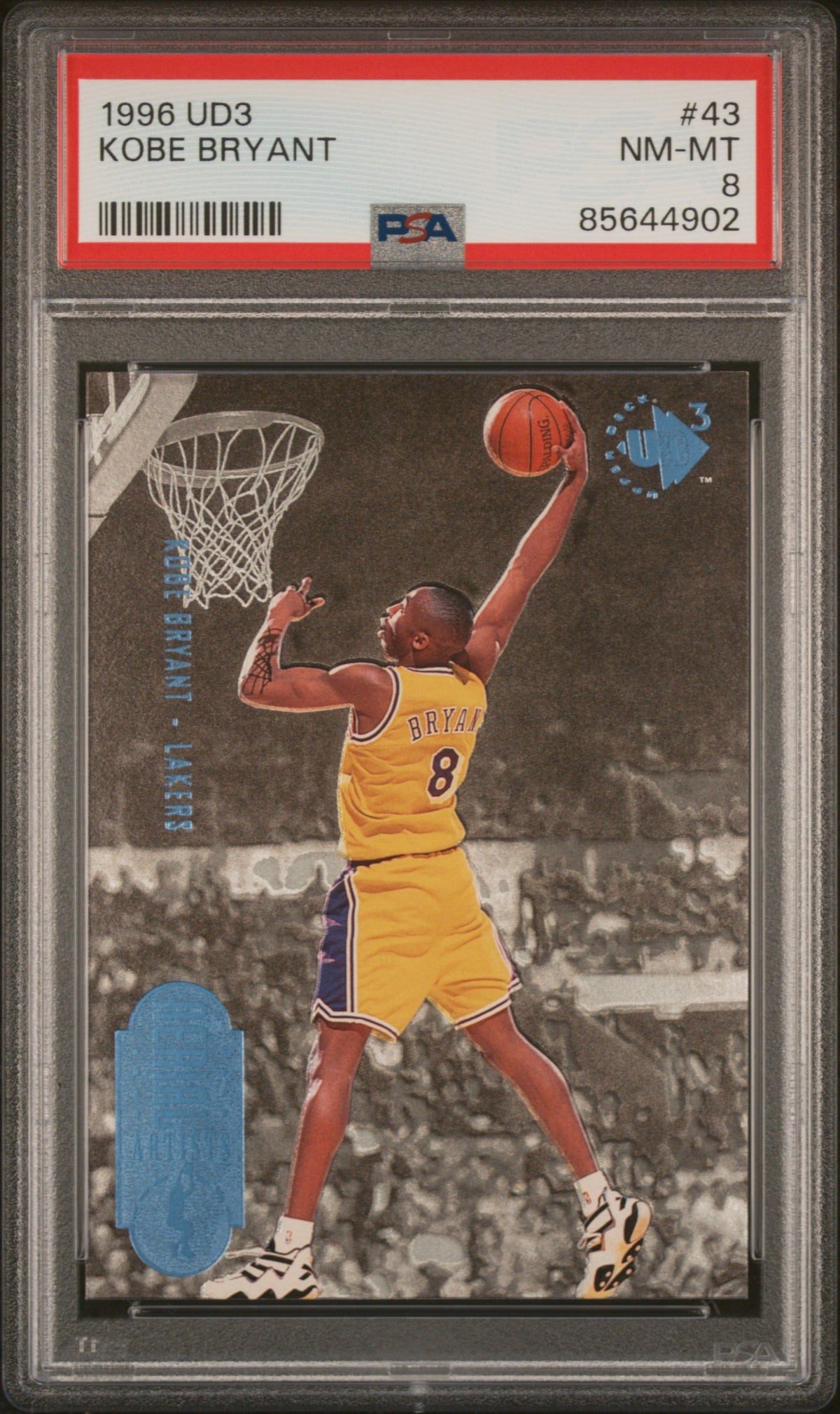 Kobe Bryant 1996 UD3 Los Angeles Lakers Basketball RC Rookie Card #43 Graded PSA 8 Cert #85644902-Powers Sports Memorabilia