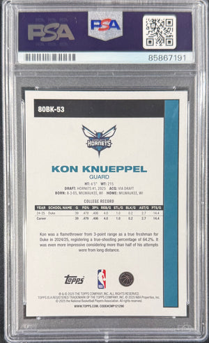 Kon Knueppel 2025 Topps Rookie Card #80BK-53 PSA Auto Authentic