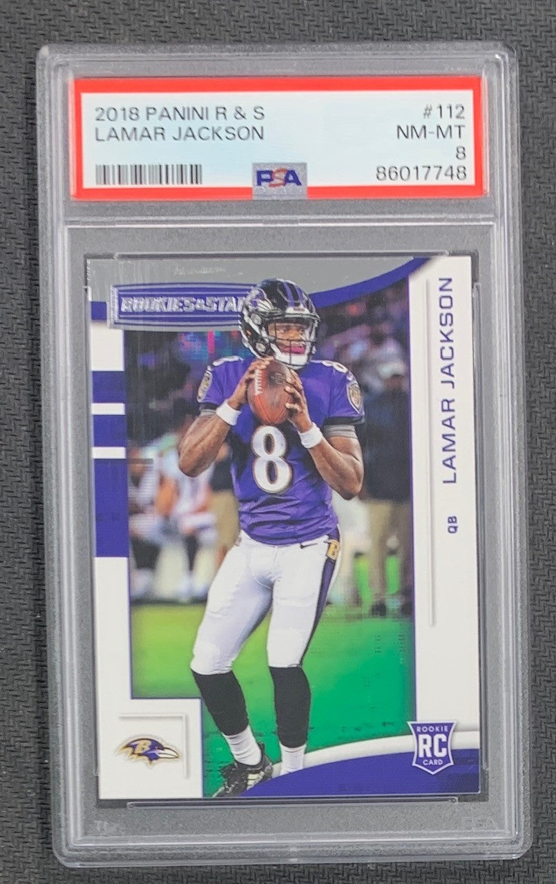 Lamar Jackson 2018 Panini Rookies and Stars Football Card #112 Graded PSA 8-Powers Sports Memorabilia