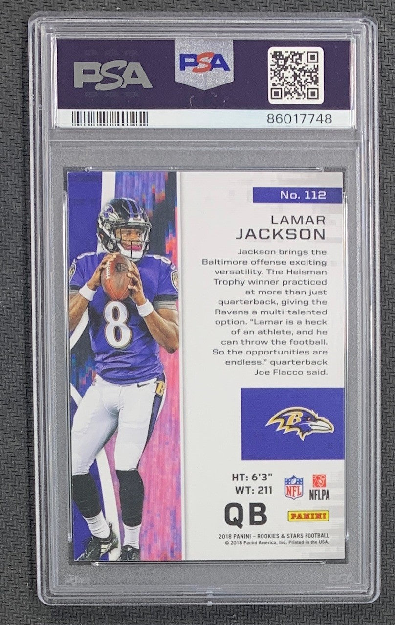 Lamar Jackson 2018 Panini Rookies and Stars Football Card #112 Graded PSA 8-Powers Sports Memorabilia