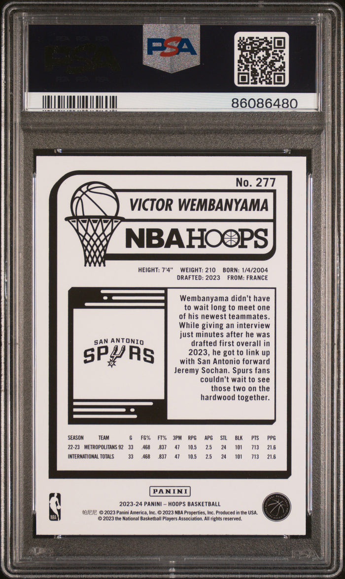 Victor Wembanyama 2023 NBA Hoops San Antonio Spurs Basketball Rookie Card #277 Graded PSA 9 Cert #86086480-Powers Sports Memorabilia
