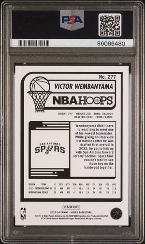 Victor Wembanyama 2023 NBA Hoops San Antonio Spurs Basketball Rookie Card #277 Graded PSA 9 Cert #86086480-Powers Sports Memorabilia