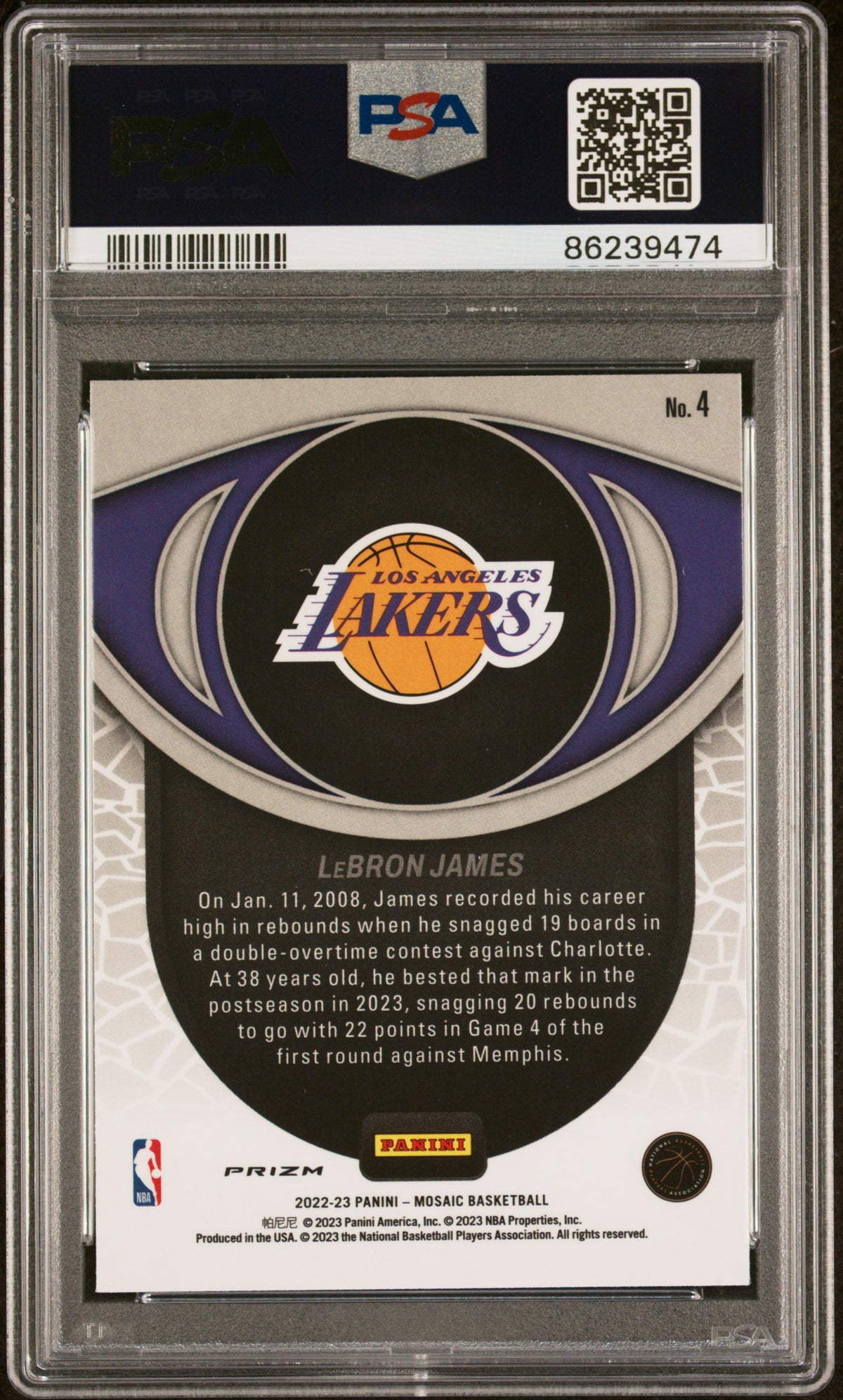 LeBron James 2022 Panini Mosaic Overdrive Basketball Card #4 Graded PSA 10 Cert #86239474-Powers Sports Memorabilia