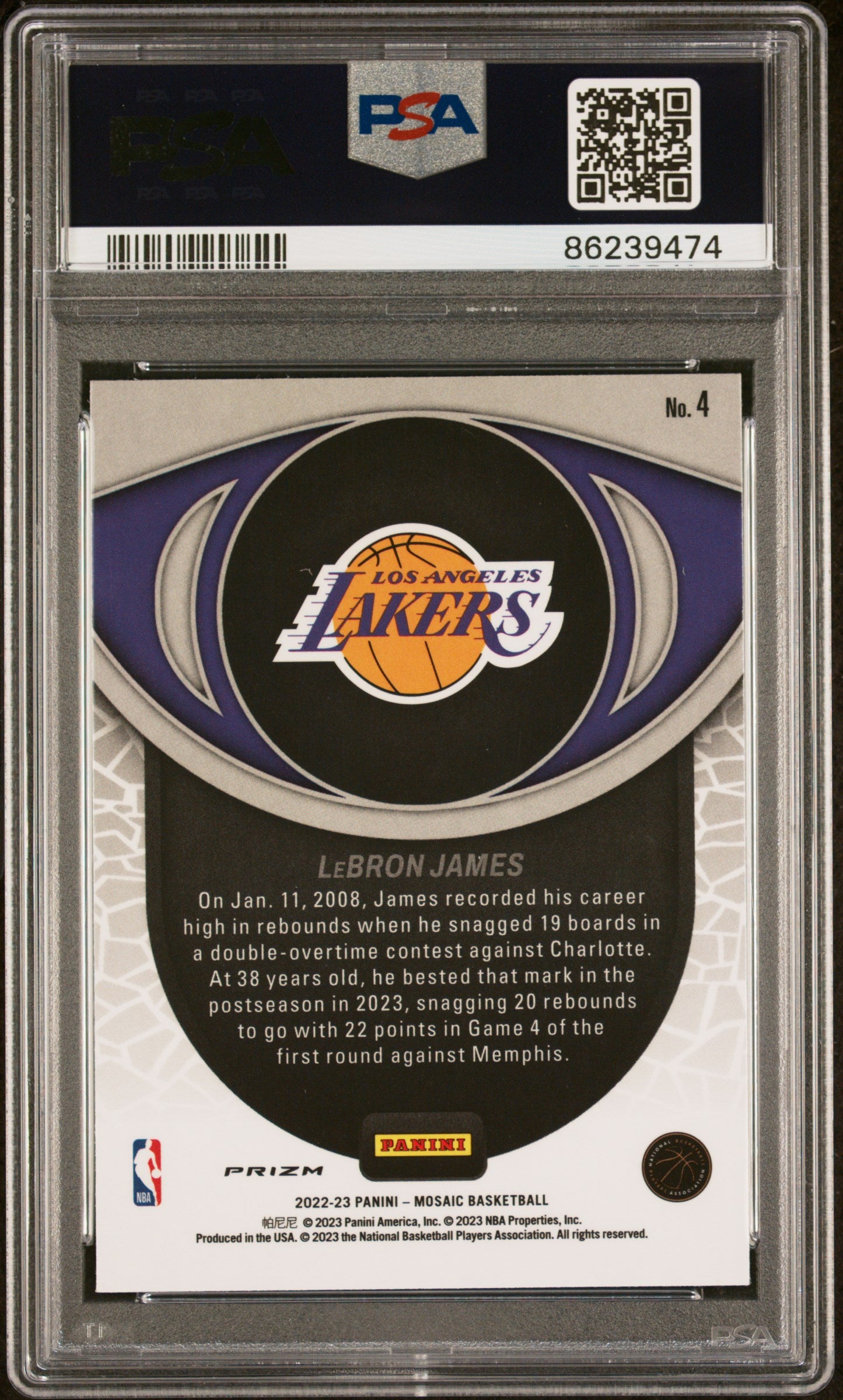 LeBron James 2022 Panini Mosaic Overdrive Basketball Card #4 Graded PSA 10 Cert #86239474-Powers Sports Memorabilia
