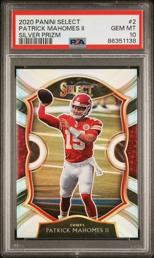 Patrick Mahomes II 2020 Panini Select Silver Prizm Kansas City Chiefs Football Card #2 Graded PSA 10 Cert #86351138