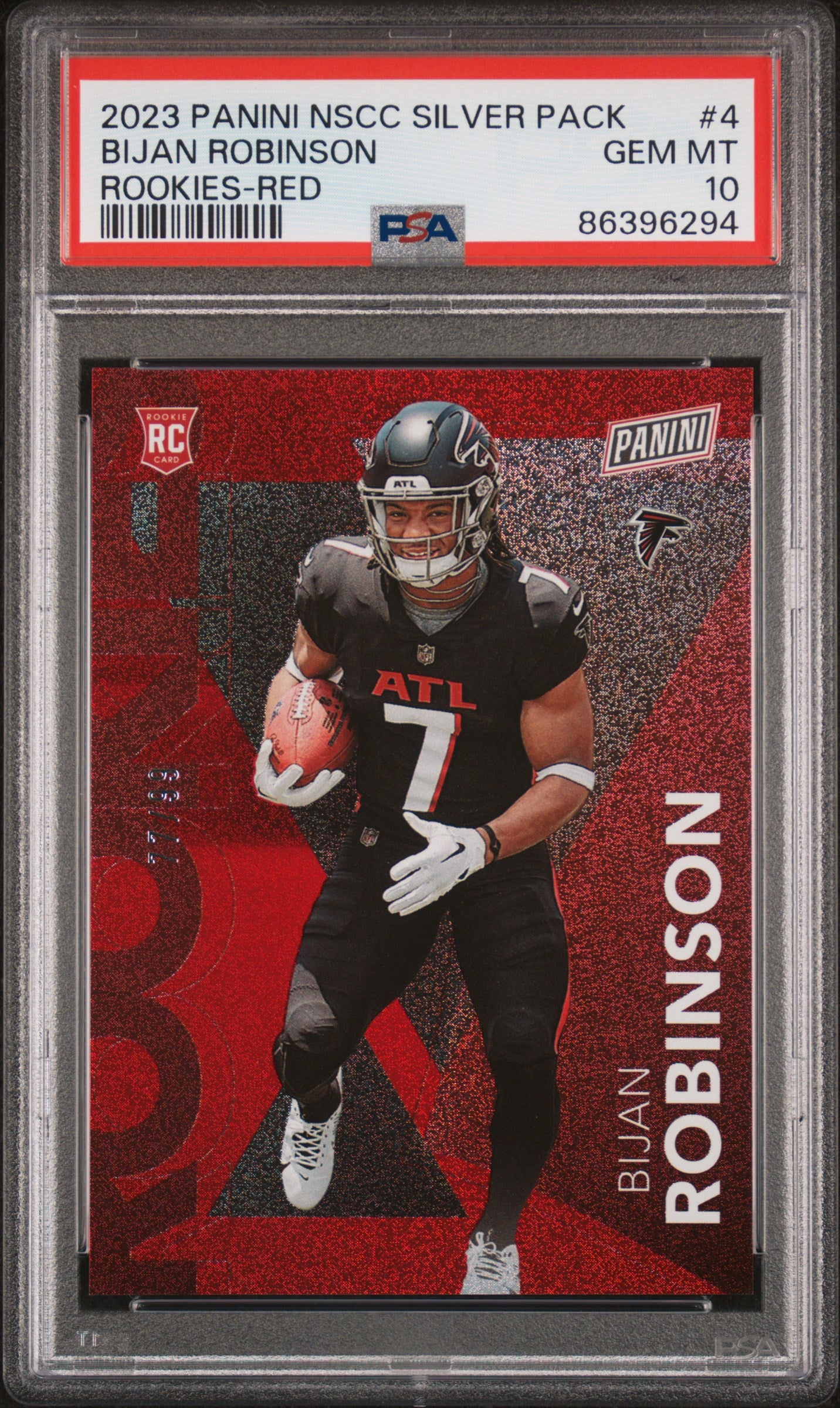 Bijan Robinson 2023 Panini NSCC Silver Pack Rookies Red Card #4 PSA 10 /99-Powers Sports Memorabilia