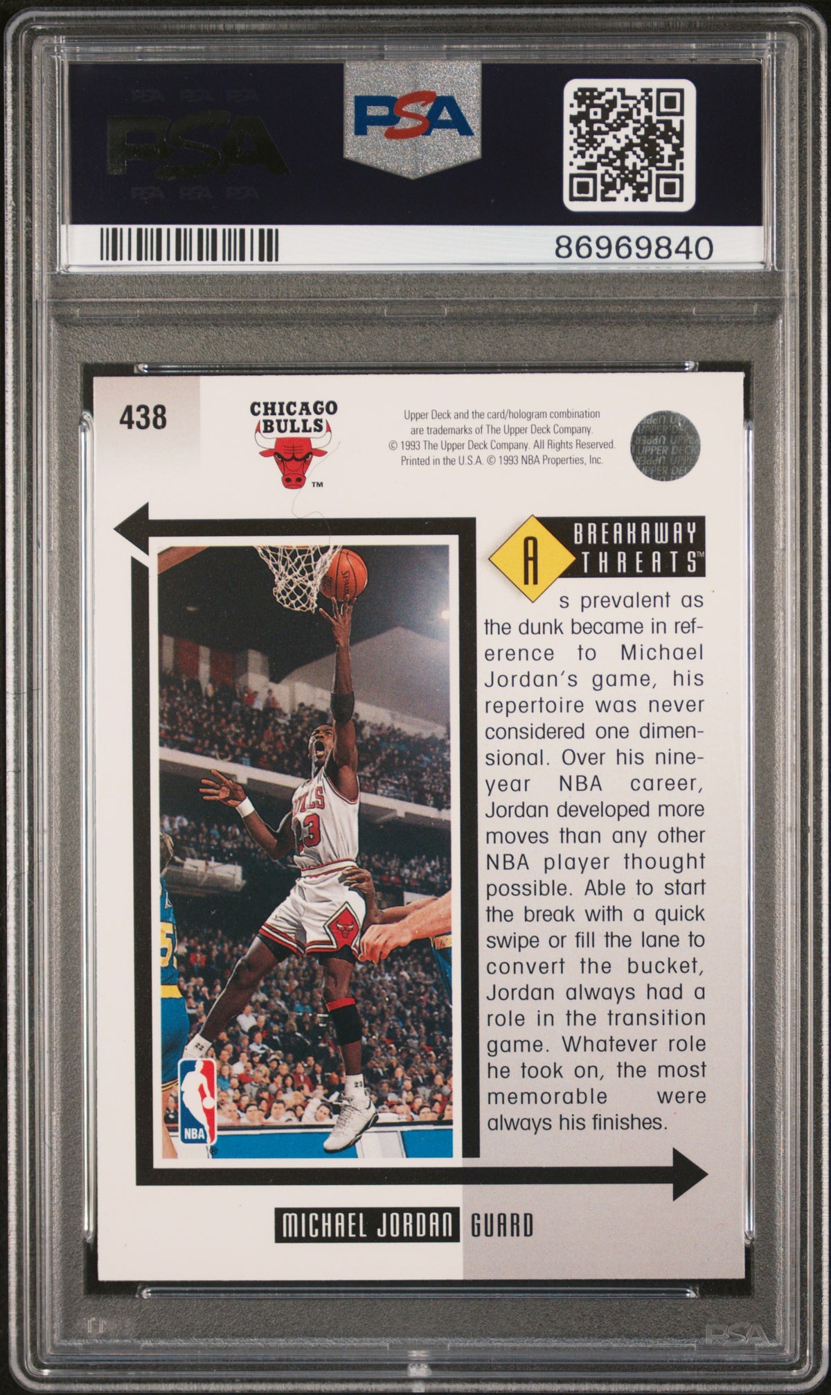 Michael Jordan 1993 Upper Deck Chicago Bulls Basketball Card #438 Graded PSA 8 Cert #86969840-Powers Sports Memorabilia