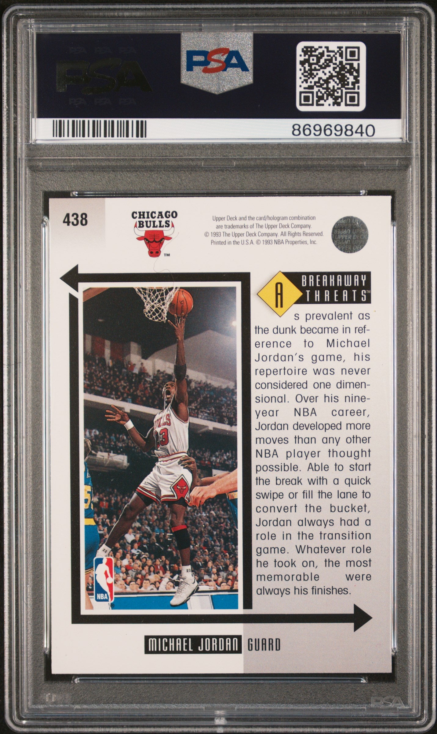Michael Jordan 1993 Upper Deck Chicago Bulls Basketball Card #438 Graded PSA 8 Cert #86969840-Powers Sports Memorabilia