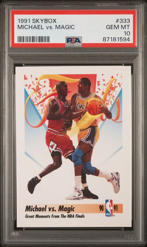 Michael Jordan vs Magic Johnson 1991 Skybox Basketball Card #333 Graded PSA 10-Powers Sports Memorabilia