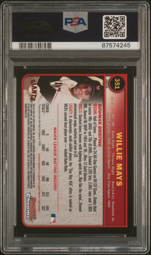 Willie Mays 2003 Bowman Chrome X-Fractor Card #351 PSA 10-Powers Sports Memorabilia