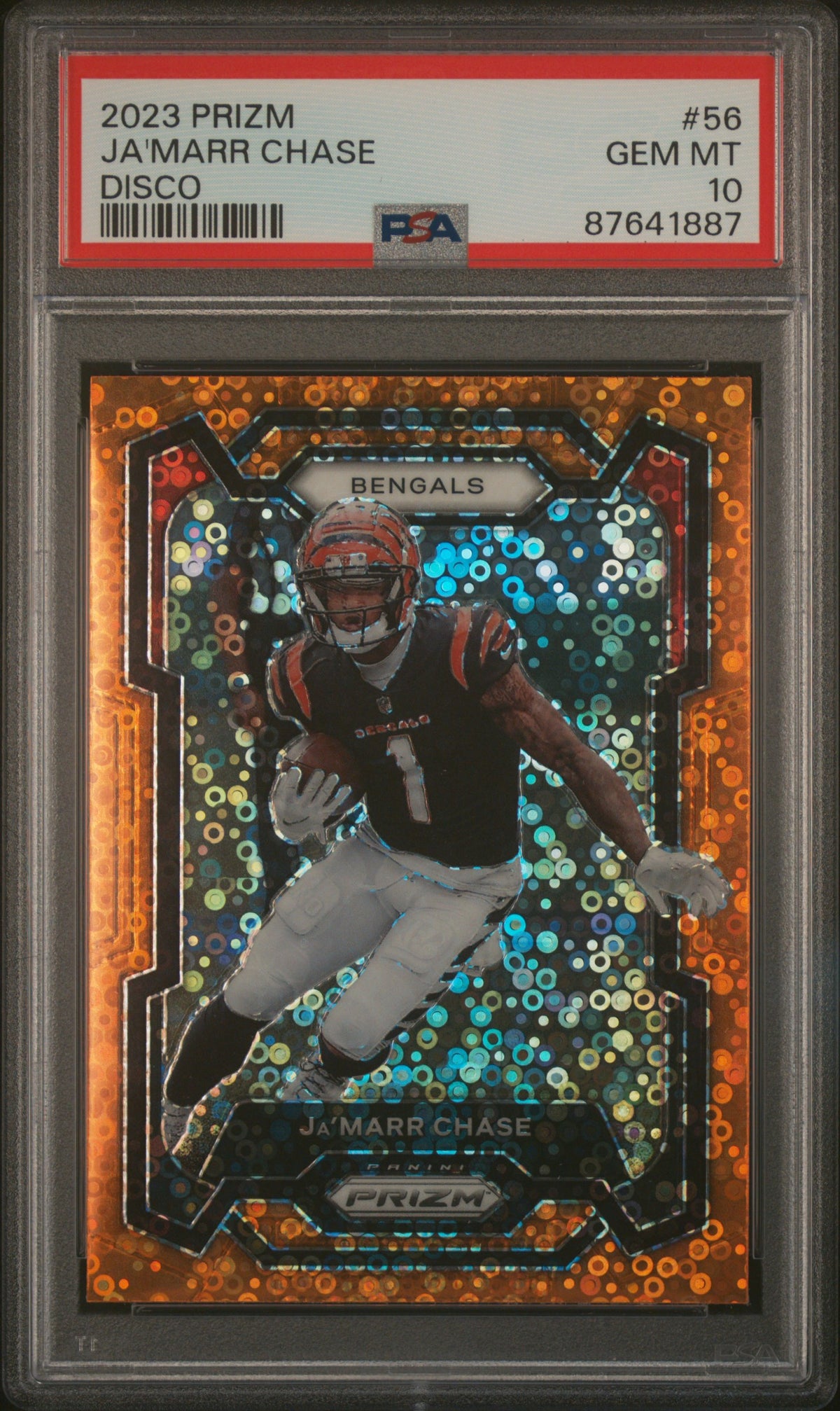Ja'Marr Chase 2023 Panini Prizm Orange Disco Football Card #56 Graded PSA 10-Powers Sports Memorabilia