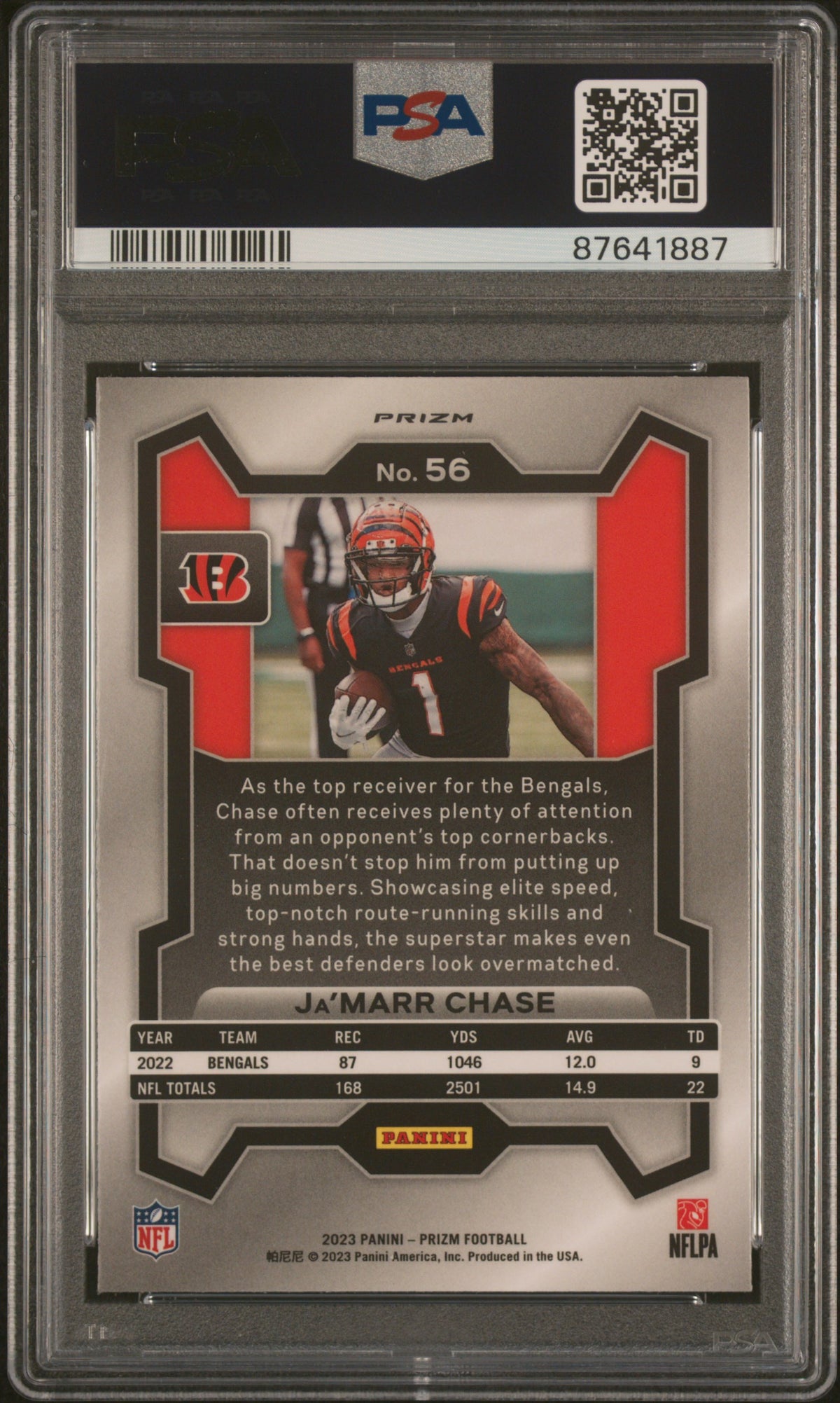 Ja'Marr Chase 2023 Panini Prizm Orange Disco Football Card #56 Graded PSA 10-Powers Sports Memorabilia
