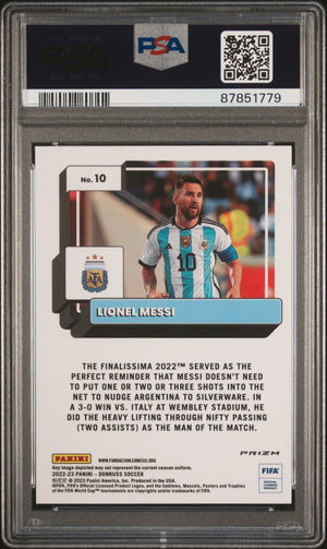 Lionel Messi 2022 Panini Donruss Optic Holo FIFA Soccer Card #10 Graded PSA 10-Powers Sports Memorabilia