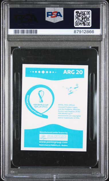 Lionel Messi 2022 World Cup Qatar Soccer Sticker Blue Card #ARG20 Graded PSA 9-Powers Sports Memorabilia