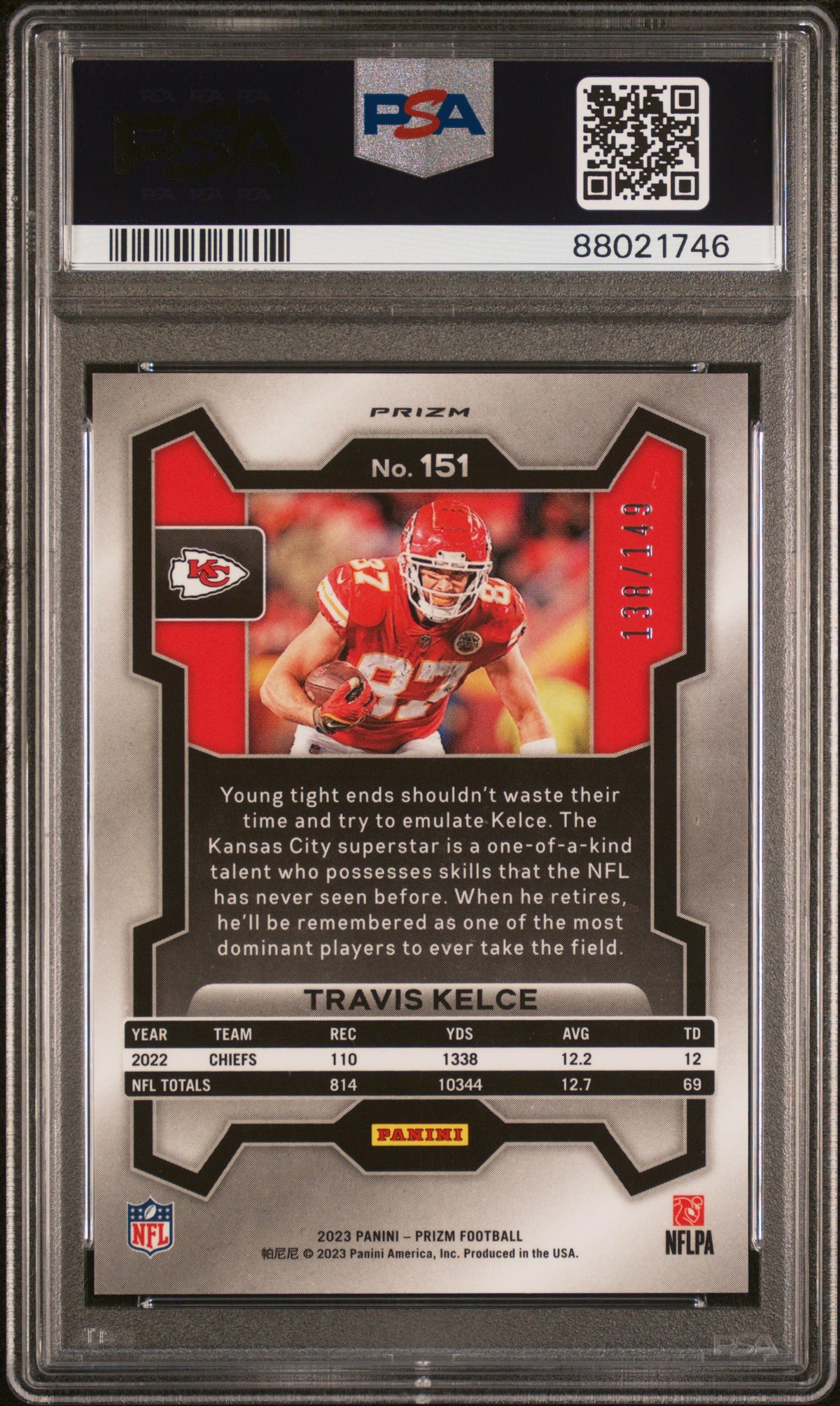 Travis Kelce 2023 Panini Prizm Red Wave Football Card #151 Graded PSA 10 138/149 Cert # 88021746-Powers Sports Memorabilia