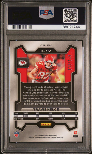 Travis Kelce 2023 Panini Prizm Red Wave Football Card #151 Graded PSA 10 138/149 Cert # 88021746-Powers Sports Memorabilia
