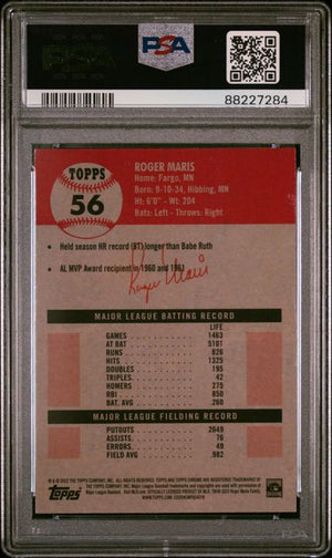 Roger Maris 2022 Topps Chrome Black White Refractor Baseball Card #56 Graded PSA 10-Powers Sports Memorabilia