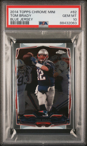 Tom Brady 2014 Topps Chrome Mini Blue Jersey Football Card #62 Graded PSA 10-Powers Sports Memorabilia