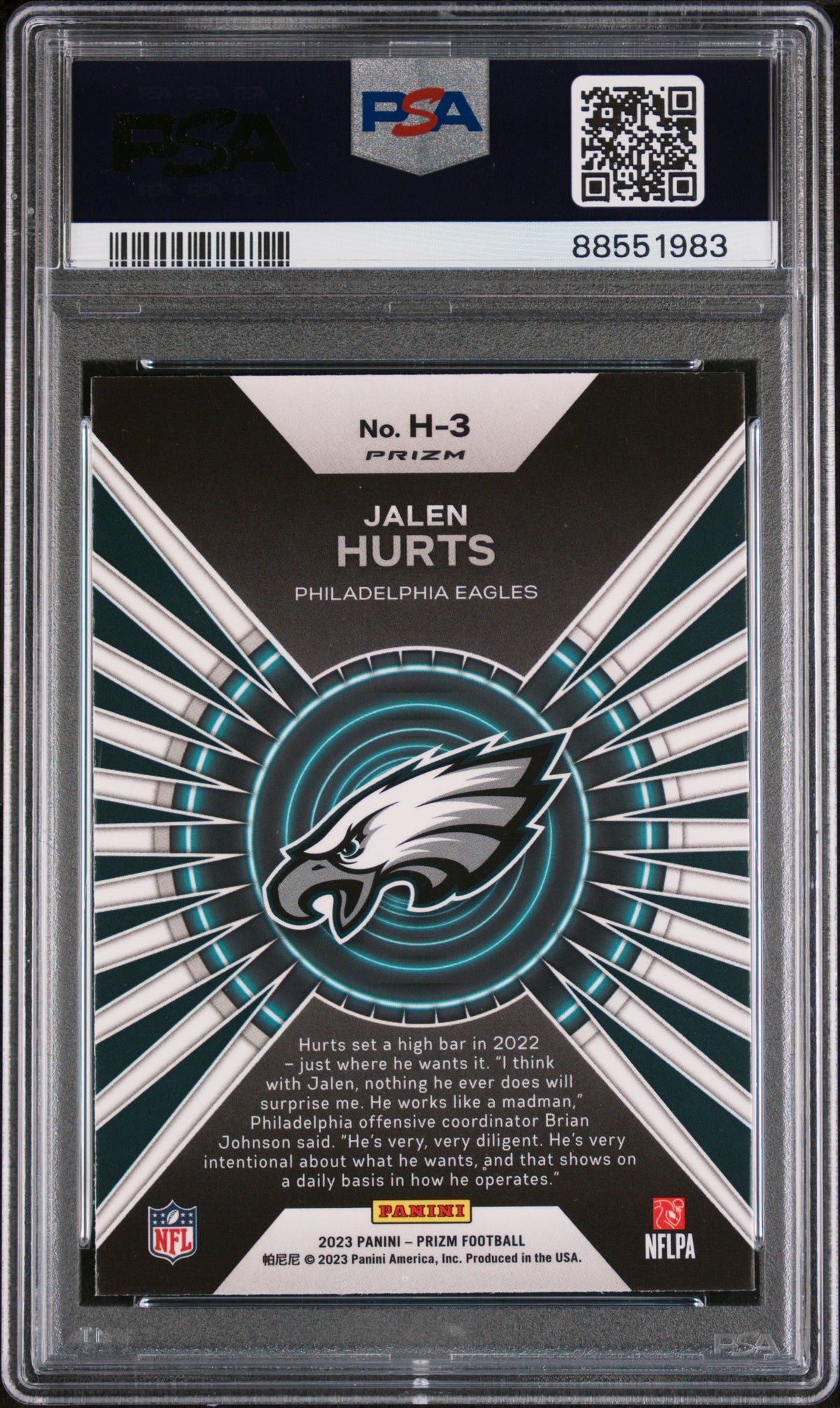 Jalen Hurts 2023 Prizm Hype Green Ice Football Card #H3 Graded PSA 10