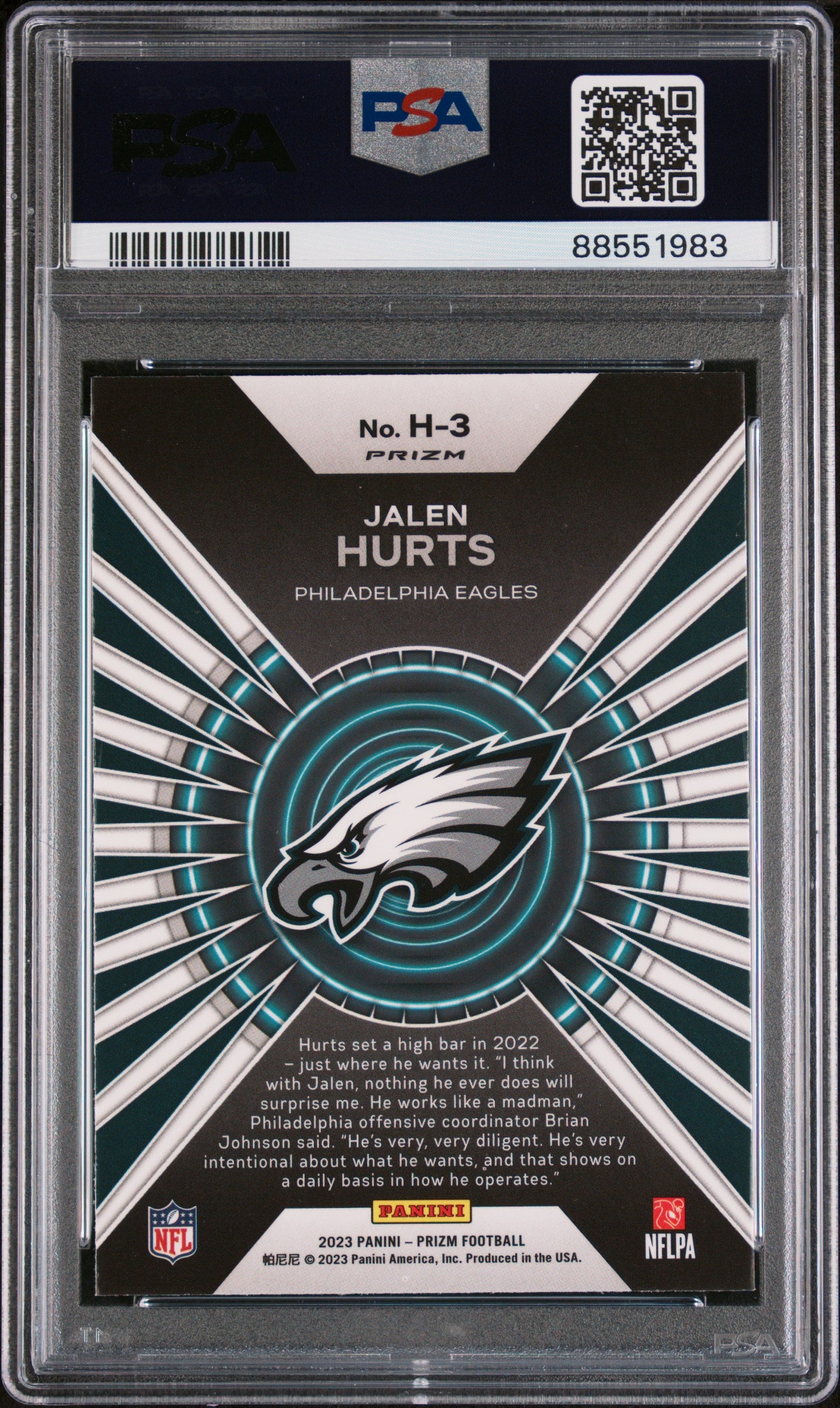 Jalen Hurts 2023 Prizm Hype Green Ice Football Card #H3 Graded PSA 10