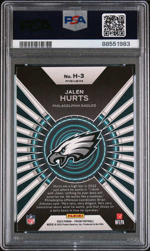 Jalen Hurts 2023 Prizm Hype Green Ice Football Card #H3 Graded PSA 10-Powers Sports Memorabilia