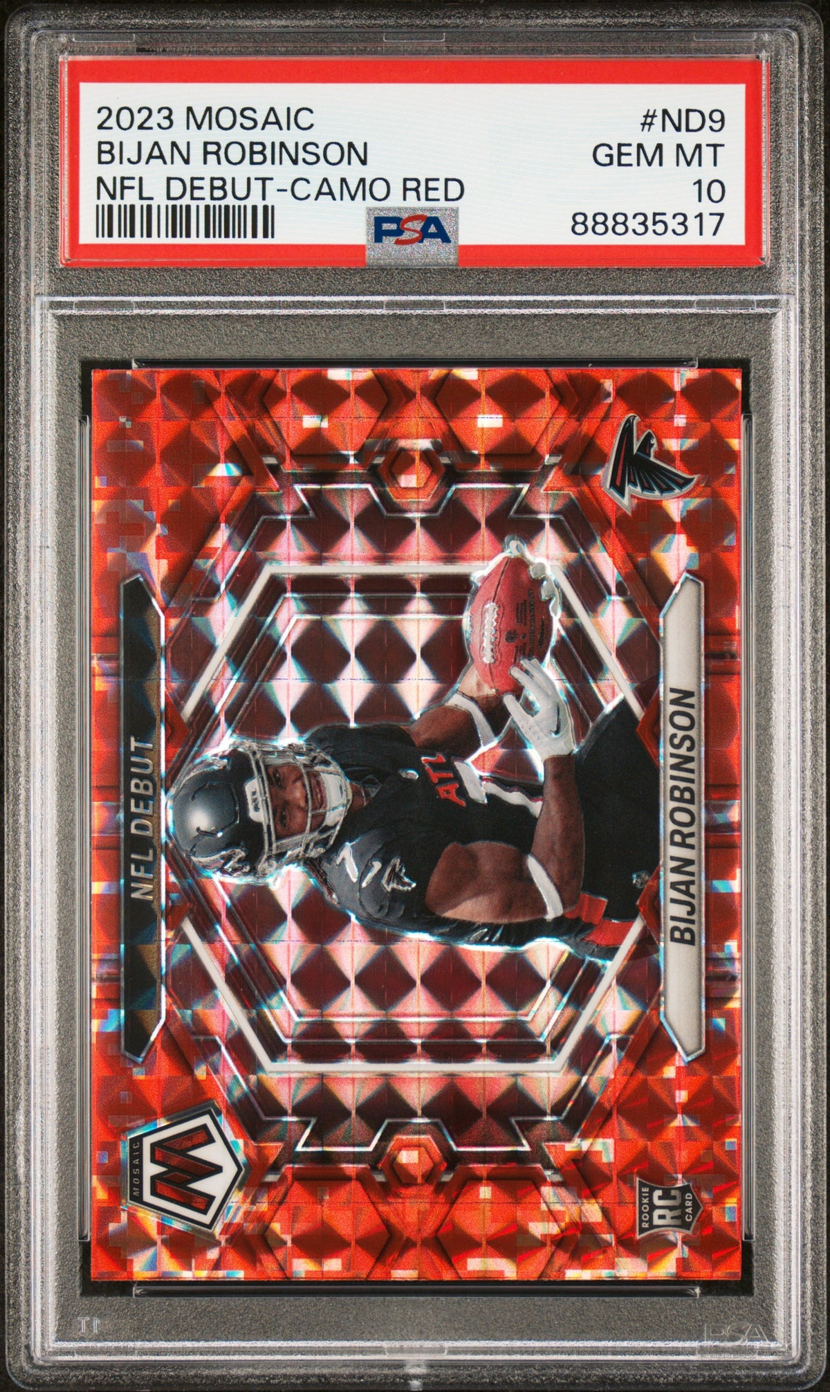 Bijan Robinson 2023 Panini Mosaic Debut Camo Red Rookie Card #ND9 PSA 10-Powers Sports Memorabilia
