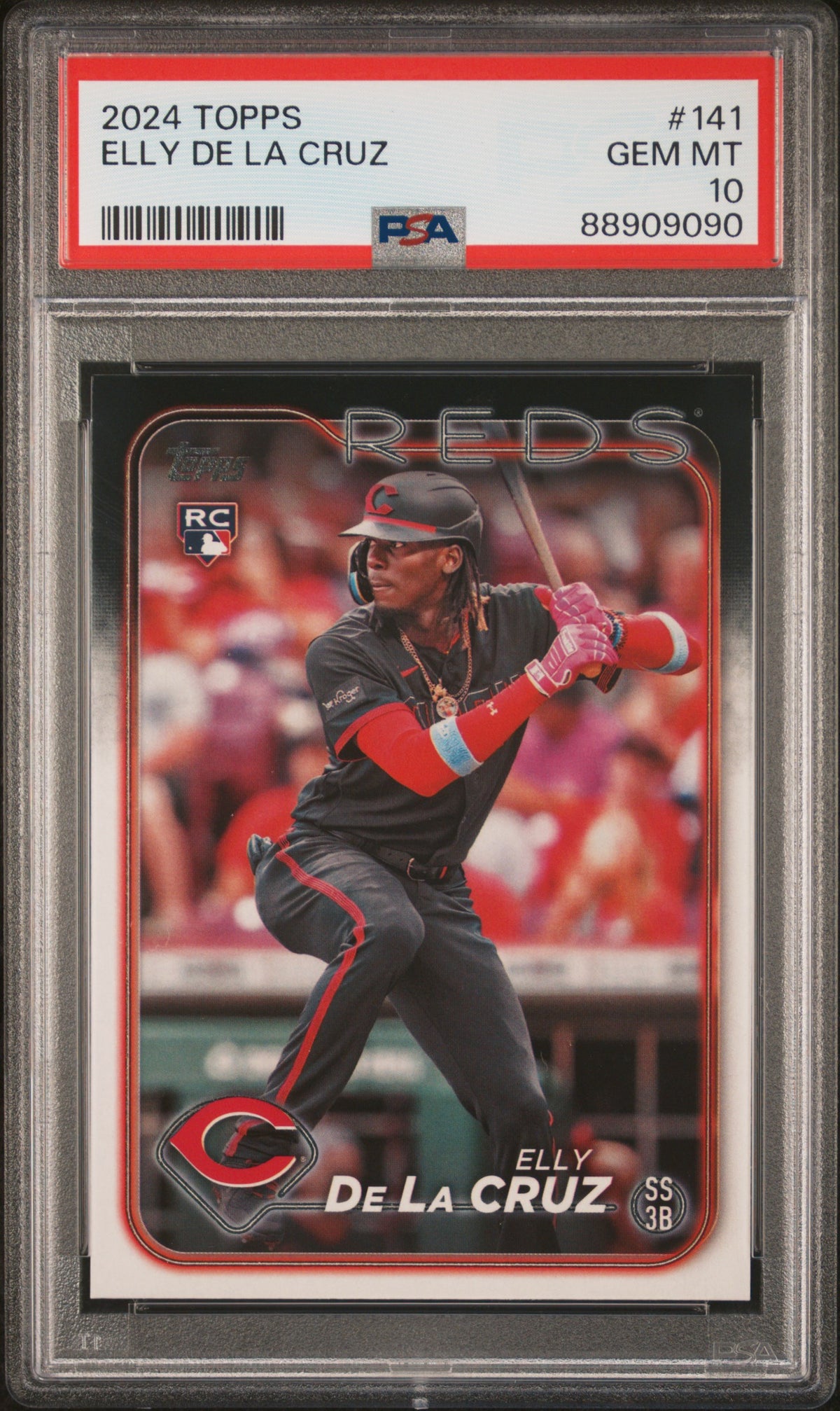 Elly De La Cruz 2024 Topps Reds Cincinnati Reds Baseball RC Rookie Card #141 Graded PSA 10 Cert #88909090