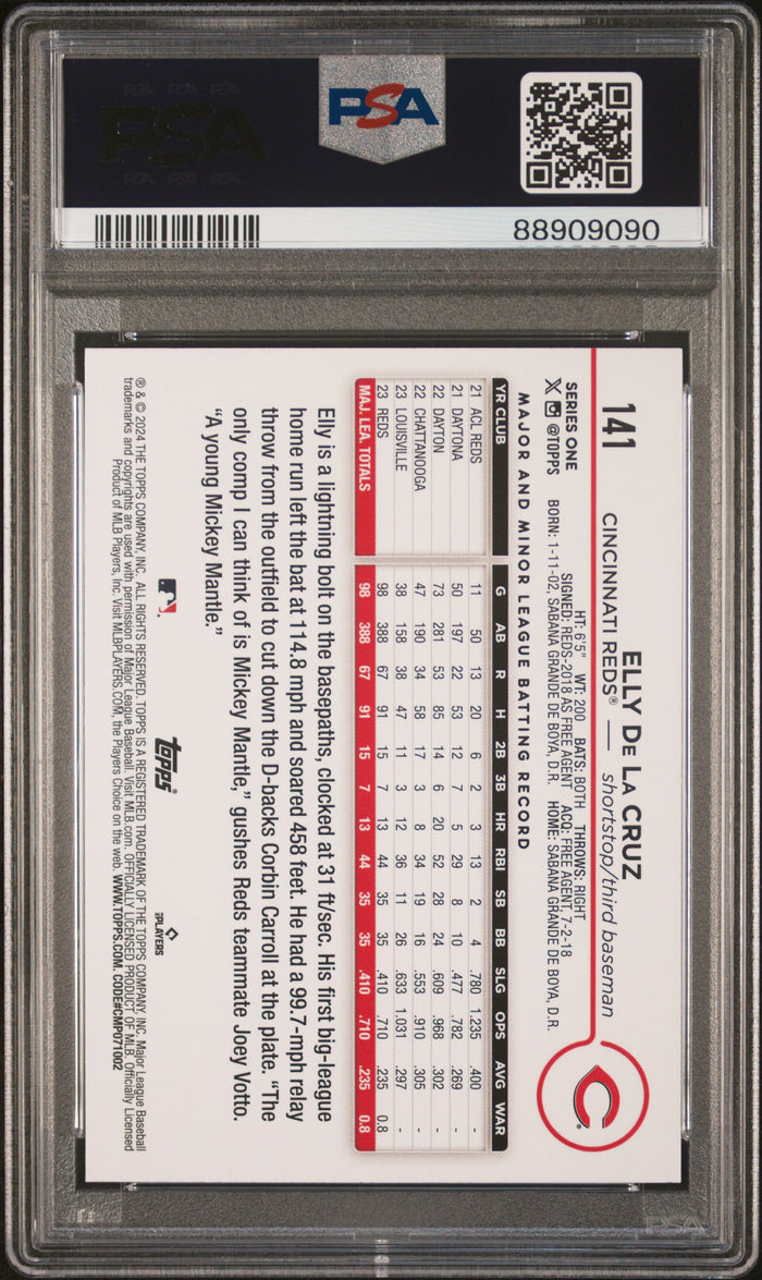 Elly De La Cruz 2024 Topps Reds Cincinnati Reds Baseball RC Rookie Card #141 Graded PSA 10 Cert #88909090-Powers Sports Memorabilia